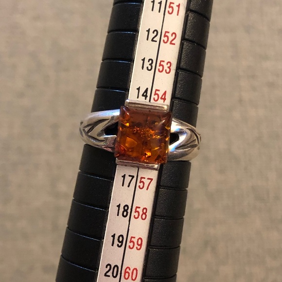 Vintage stamped silver ring amber square cabochon glows sz 7.25 boho - Picture 10 of 13